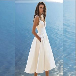 Elegant White Midi Dress - Wedding, Party, Summer